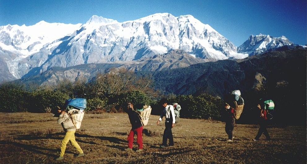 Mount Annapurna II and the Lamjung Himal on descent from Rambrong Danda