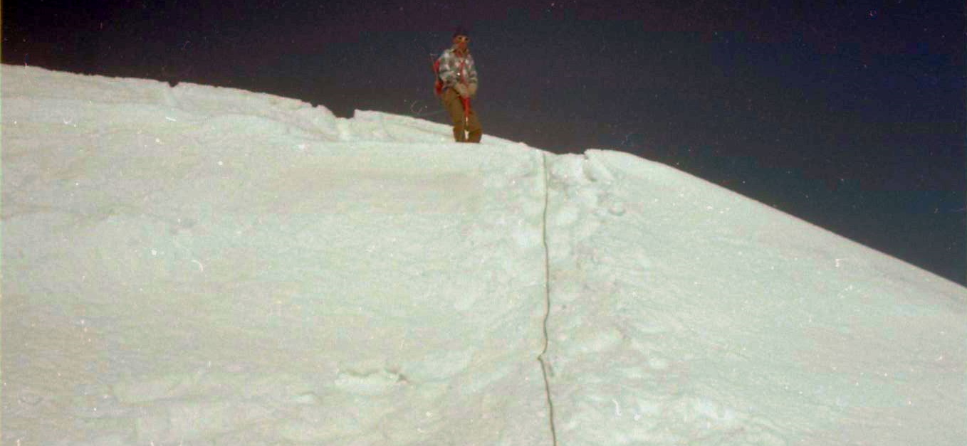 On ascent above the Schmadri Hut in the Bernese Oberlands Region of the Swiss Alps