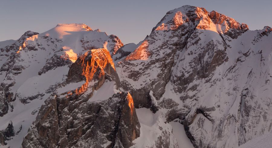 Sunset on Marmolada in the Italian Dolomites