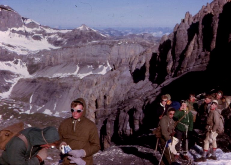 On ascent of Rinderhorn in the Bernese Oberland region of the Swiss Alps