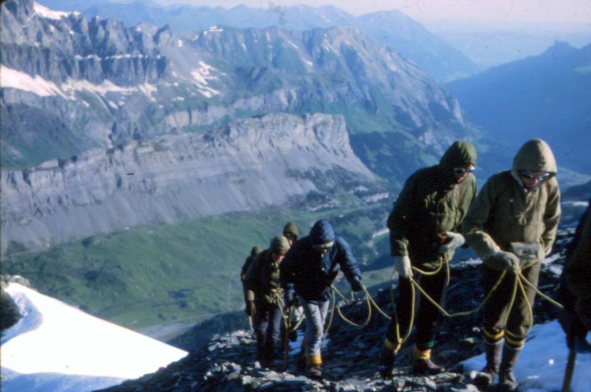 On ascent of Rinderhorn in the Bernese Oberland region of the Swiss Alps