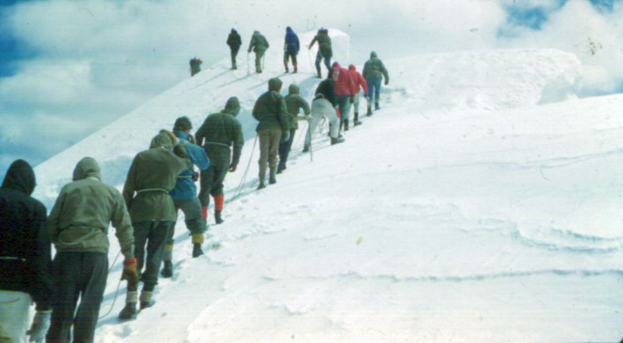 Approaching the summit of the Morganhorn in the Bernese Oberlands of the Swiss Alps