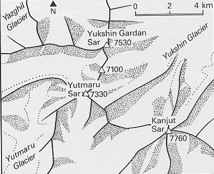 Map of the Kanjut Sar Region of the Pakistan Karakorum