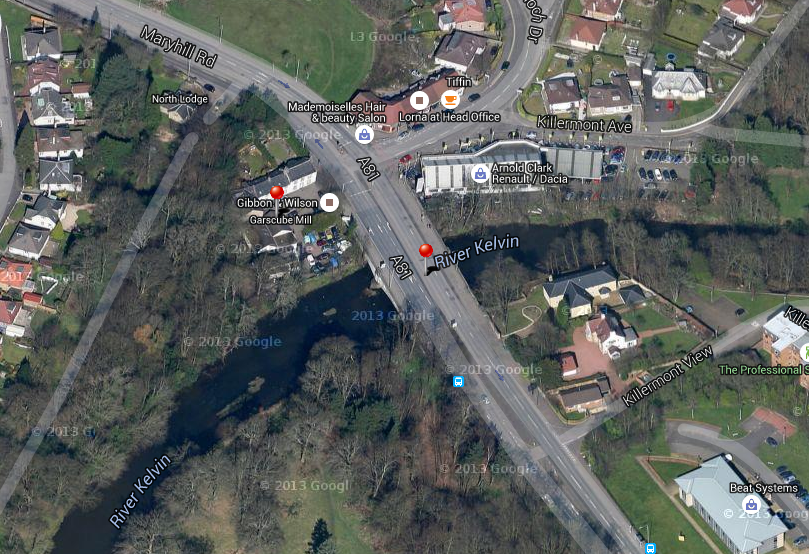 Aerial view of Killermont Bridge in Bearsden