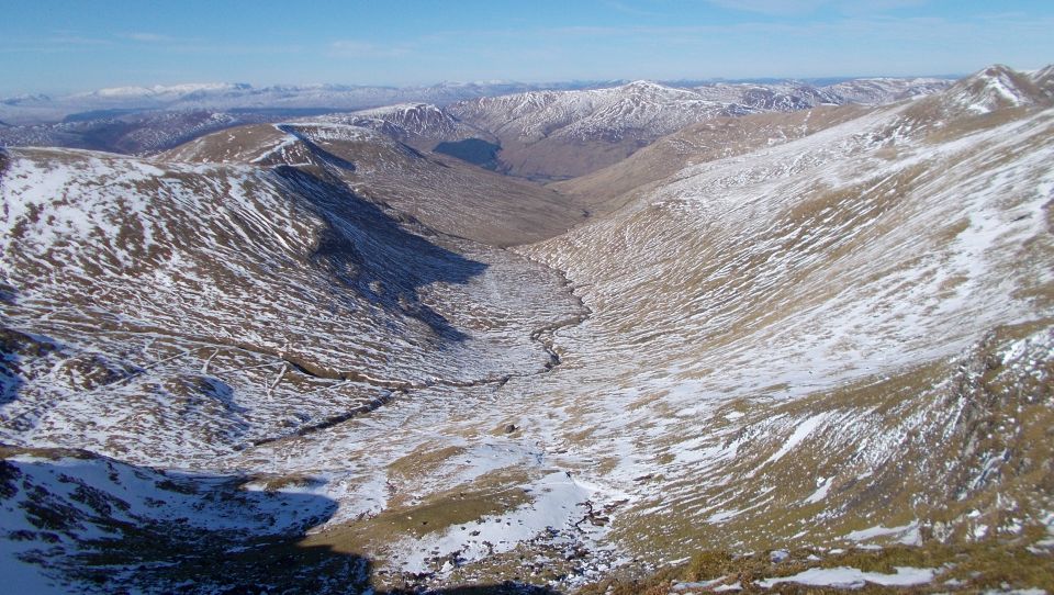 View down Allt a'Chabhair to Carn Gorm above Glen Lyon from Ben Lawyers