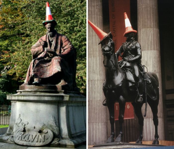 Duke of Wellington statue adorned with traffic cone