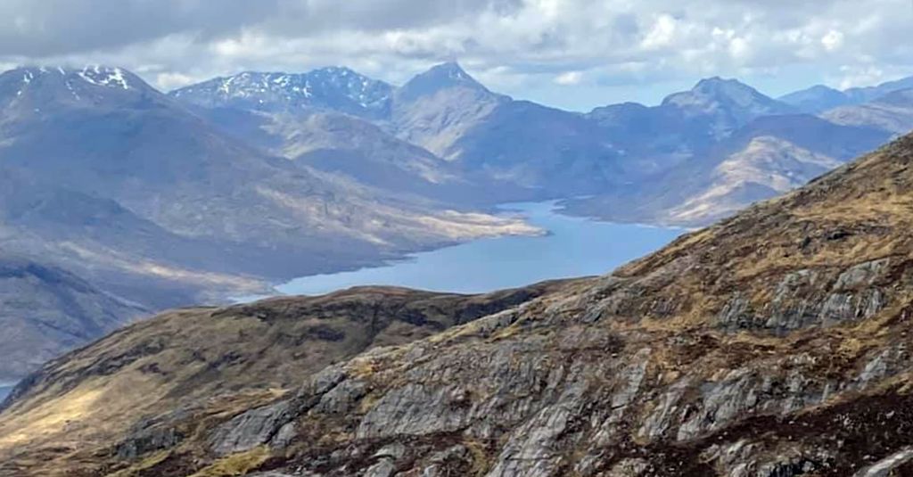 Sgurr Mor and Sgurr na Ciche across Loch Quoich from Gleouraich