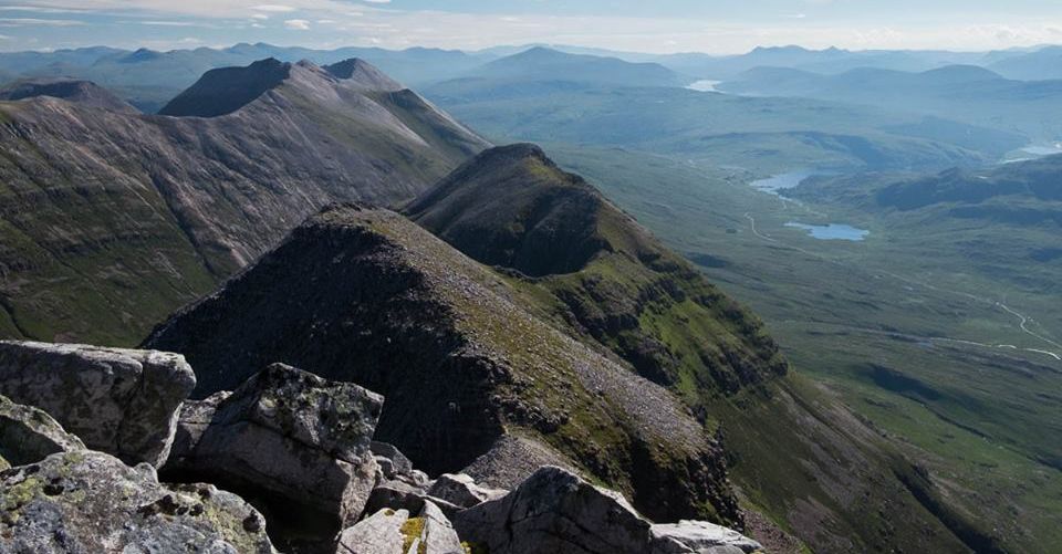 Beinn Eighe summit ridge from Liathach in Torridon Region of NW Scotland