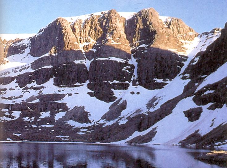 Coire Mhic Fhearchair beneath the Triple Buttress of Beinn Eighe in Torridon Region of NW Scotland