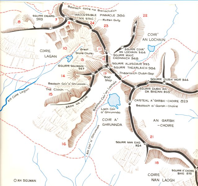 Map for Sgurr Dearg and the Inaccessible Pinnacle on the Island of Skye