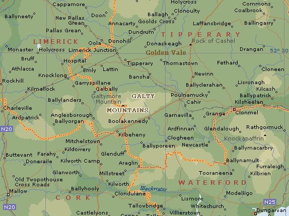 Location Map for Galtymore Mountain - 919 m ( Galty Mountains )