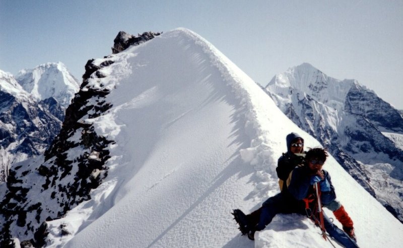 On summit arete of Yala Peak in the Langtang Valley