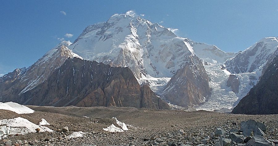 Broad Peak ( 8047 metres ) from Concordia in the Karakorum Mountains of Pakistan - the world's twelfth highest mountain